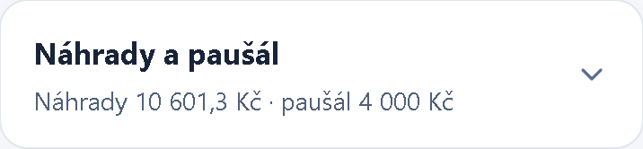 Náhrady a paušál: náhrady 10 601,3 Kč, paušál 4 000 Kč.